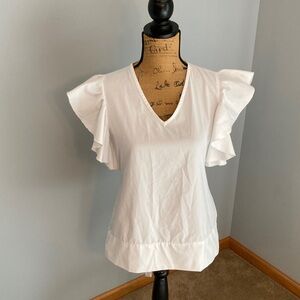 Women's White V-Neck Ruffle Sleeve Blouse Women Size Small